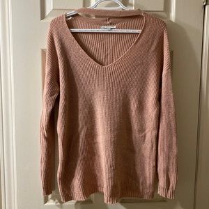 American Eagle Outfitters V neck sweater with choker in dusky pink